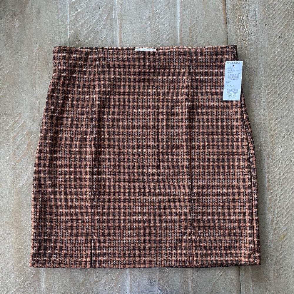 Tillys Full Tilt Brown & Black Plaid Skirt